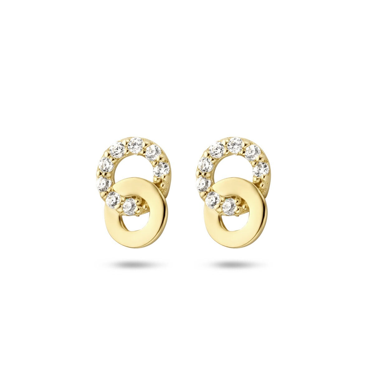 Pendientes de oro amarillo con circonitas en forma de doble aro.
