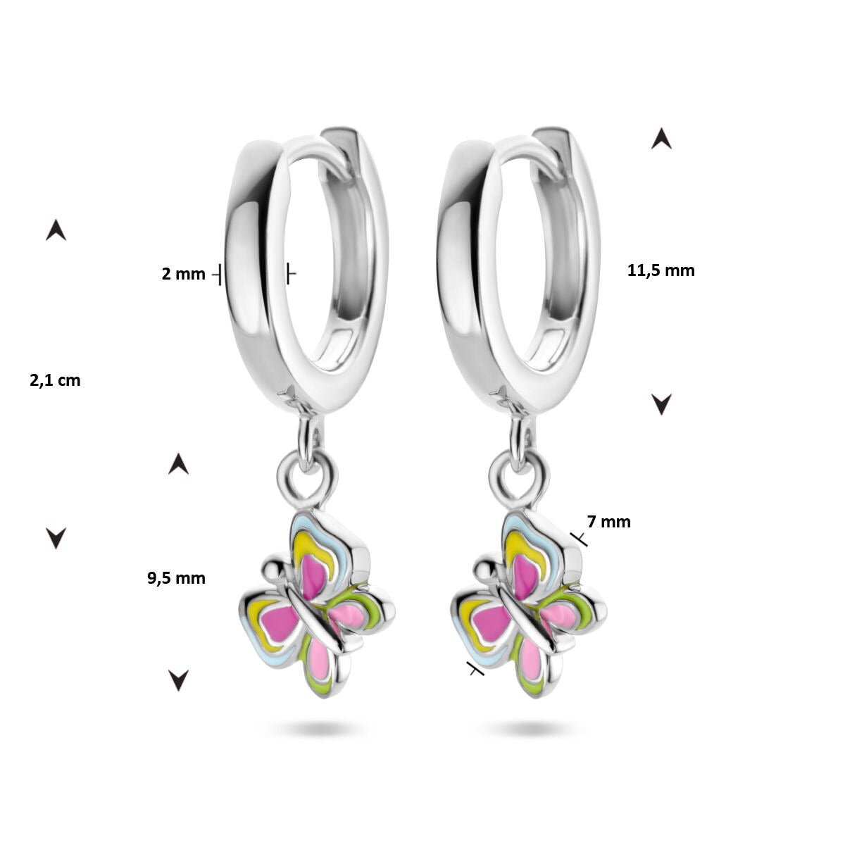 Aros infantiles de plata con mariposa - esmalte colorido