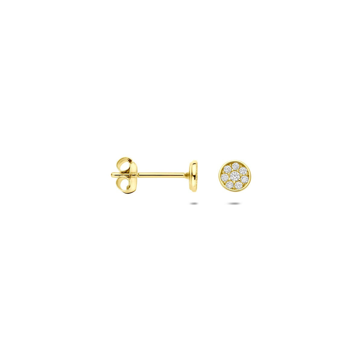 Pendientes de botón de oro con circonitas – 14k, engaste pavé