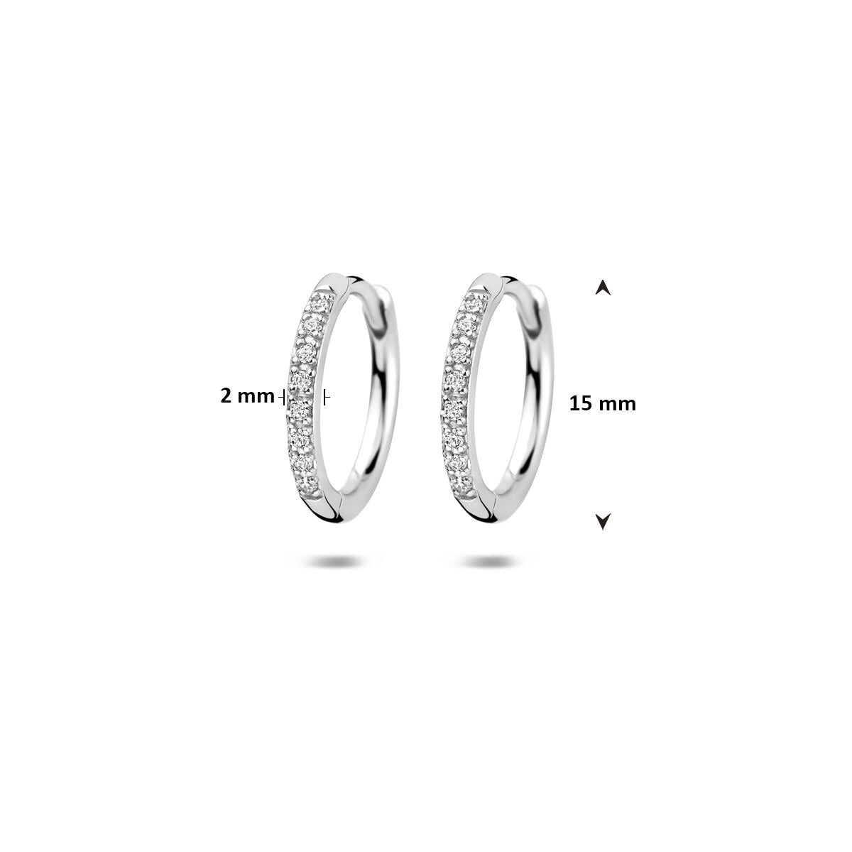 Aros de plata con circonitas – rodiado en plata 925 15 mm