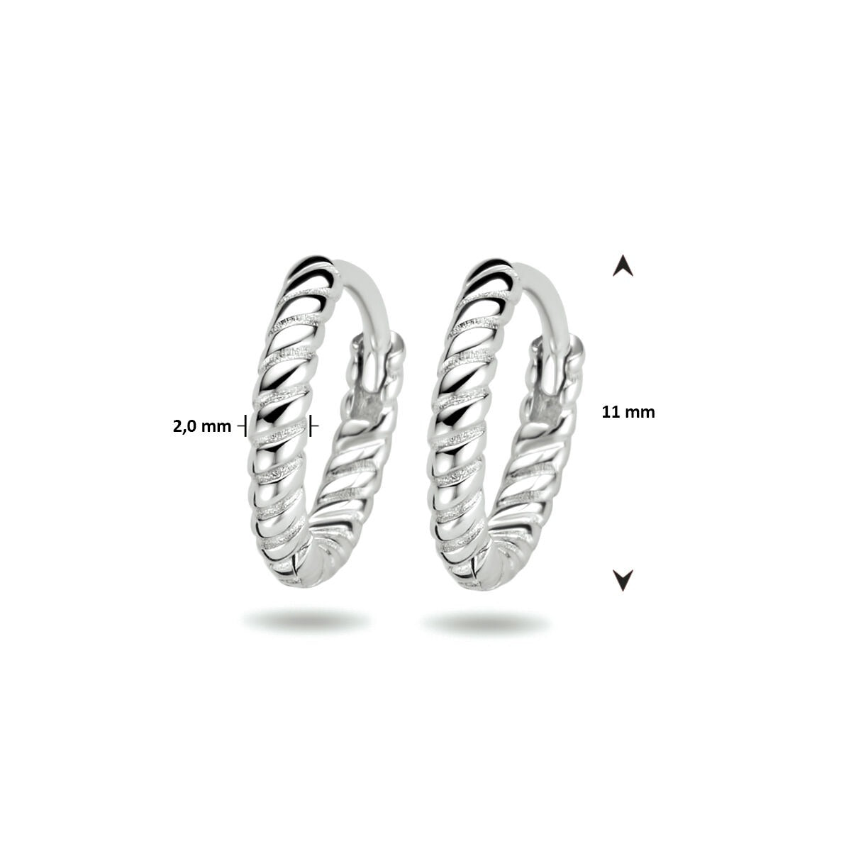 Aros de mujer de plata – rodiado 925 plata, diseño trenzado 11 mm