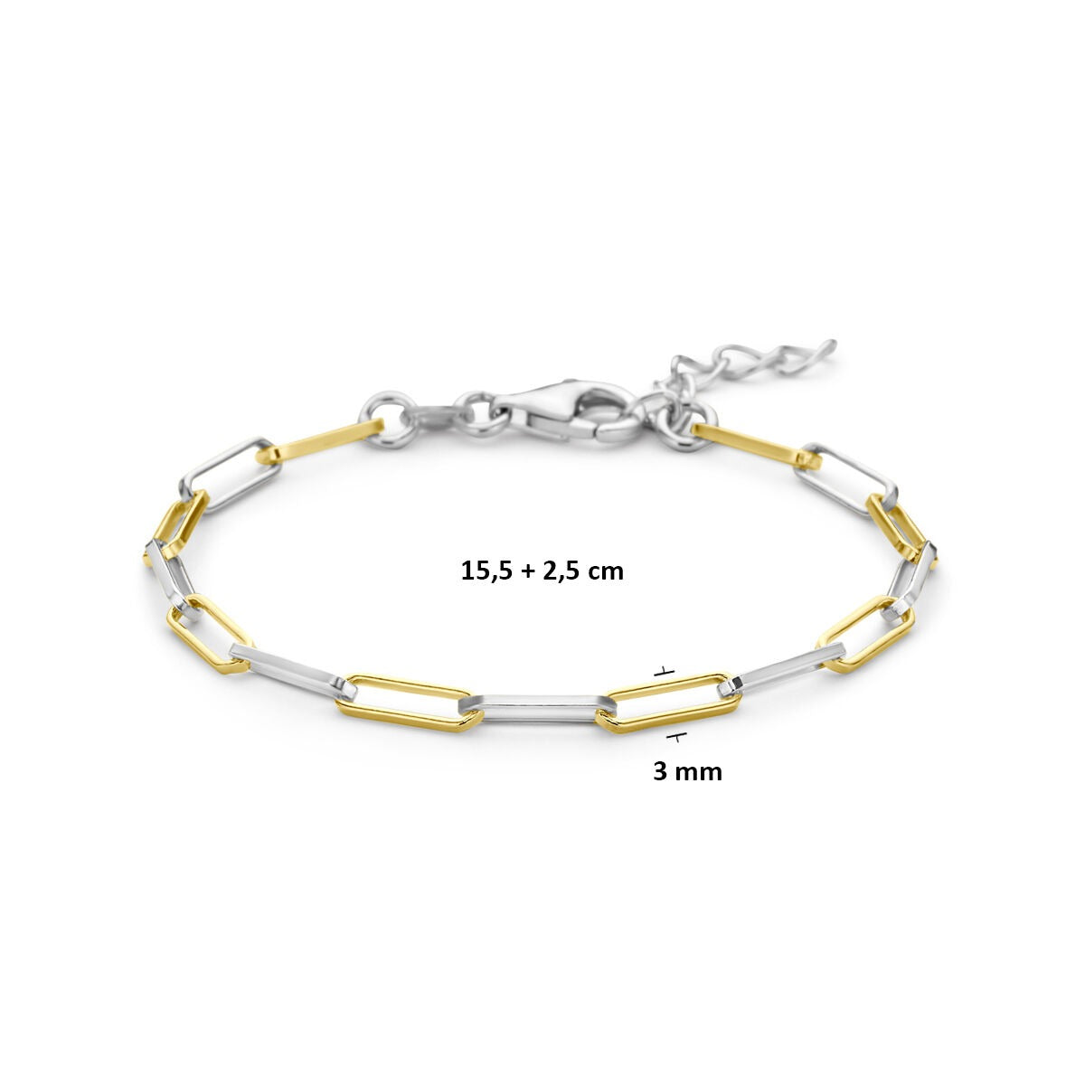 Pulsera de plata chapada en oro y rodiada en forma de clip de papel