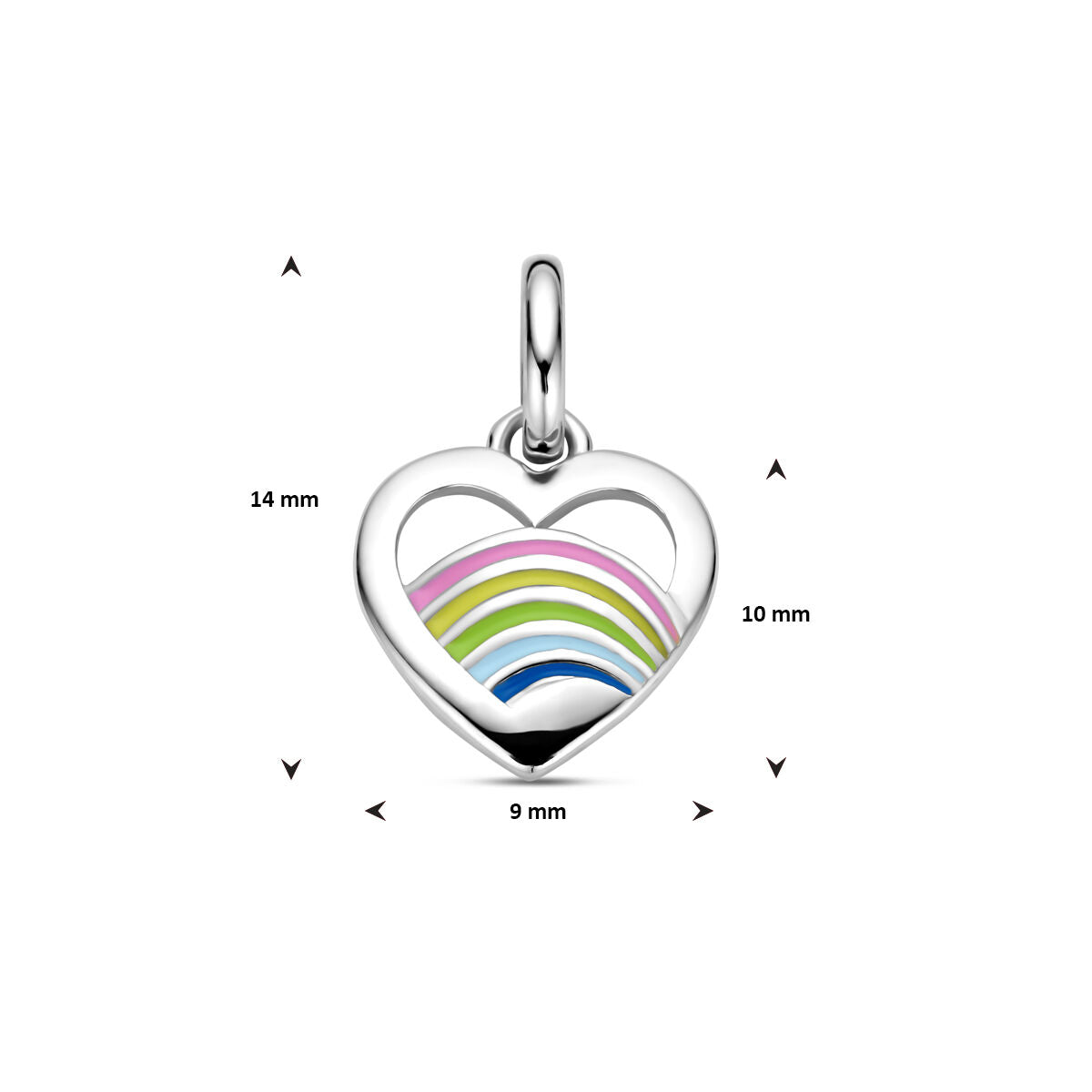 Colgante infantil en forma de corazón de plata con esmalte de colores