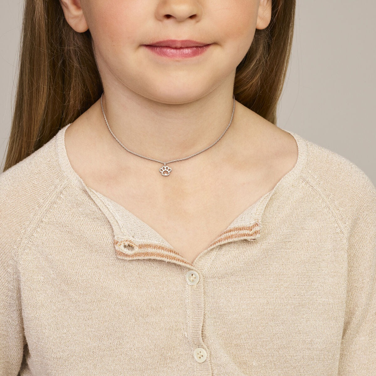 Collar infantil de plata con huella de perro – collar rodiado 36-39 cm
