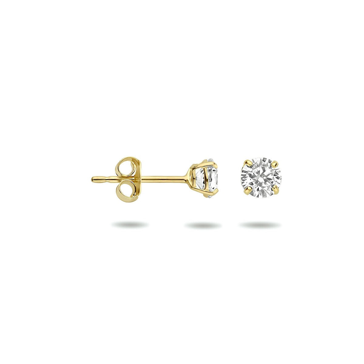 pendientes de botón de oro amarillo de 9k con circonitas