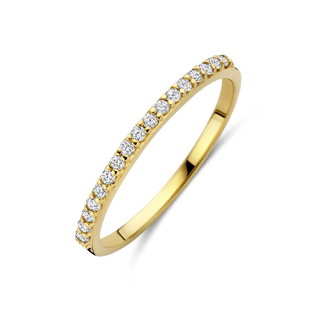 Anillo de oro amarillo de 14k con diamantes lab-grown en engaste.