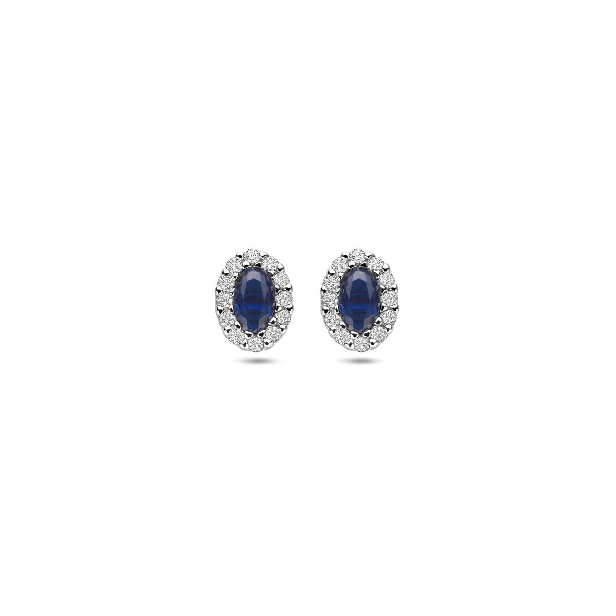 Pendientes de óvalo en plata rodiada con zafiro y circonitas.