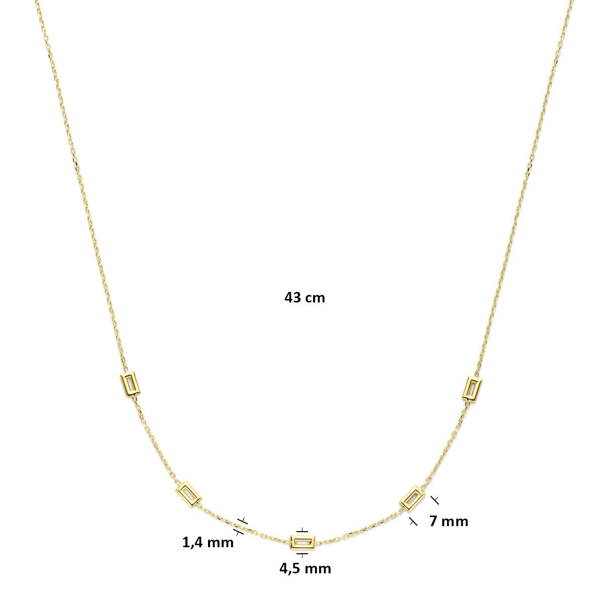 Collar de mujer en oro amarillo de 14k con eslabones finos – 43 cm