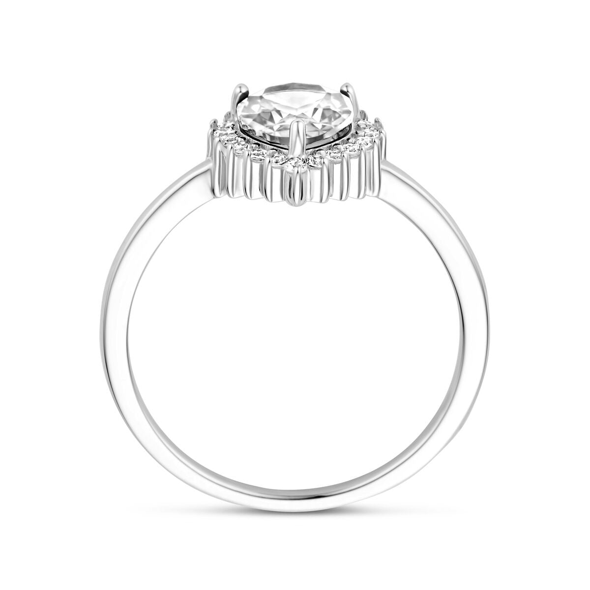 Anillo de mujer en plata – pera de circonita en entorno
