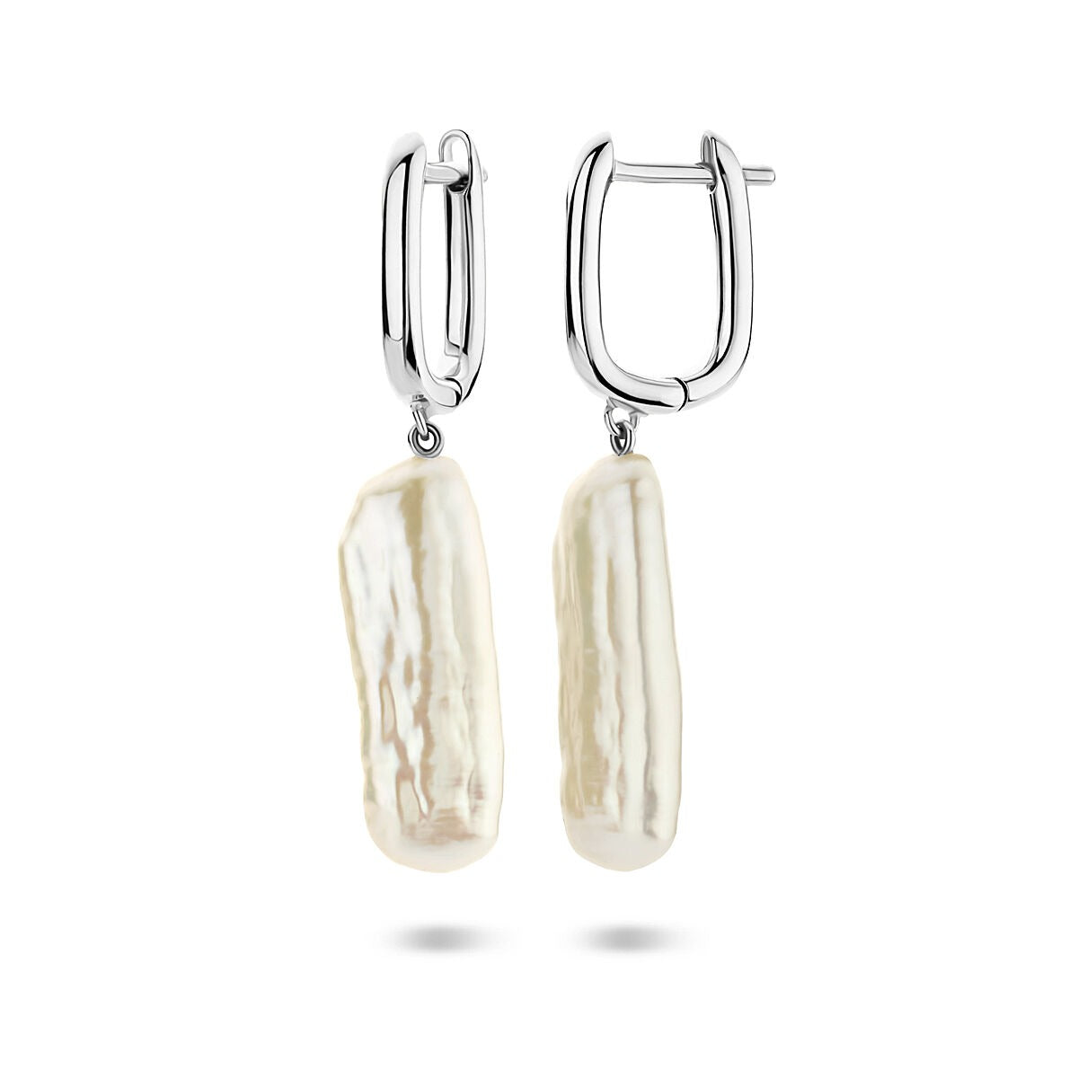 Aros de plata con perla – plata 925 rodiada, 38 mm