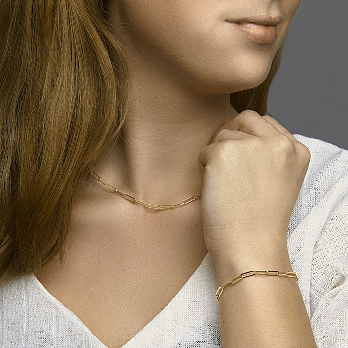 Collar chapado en oro de plata paperclip de mujer – oro amarillo sobre plata 925, 41–45 cm