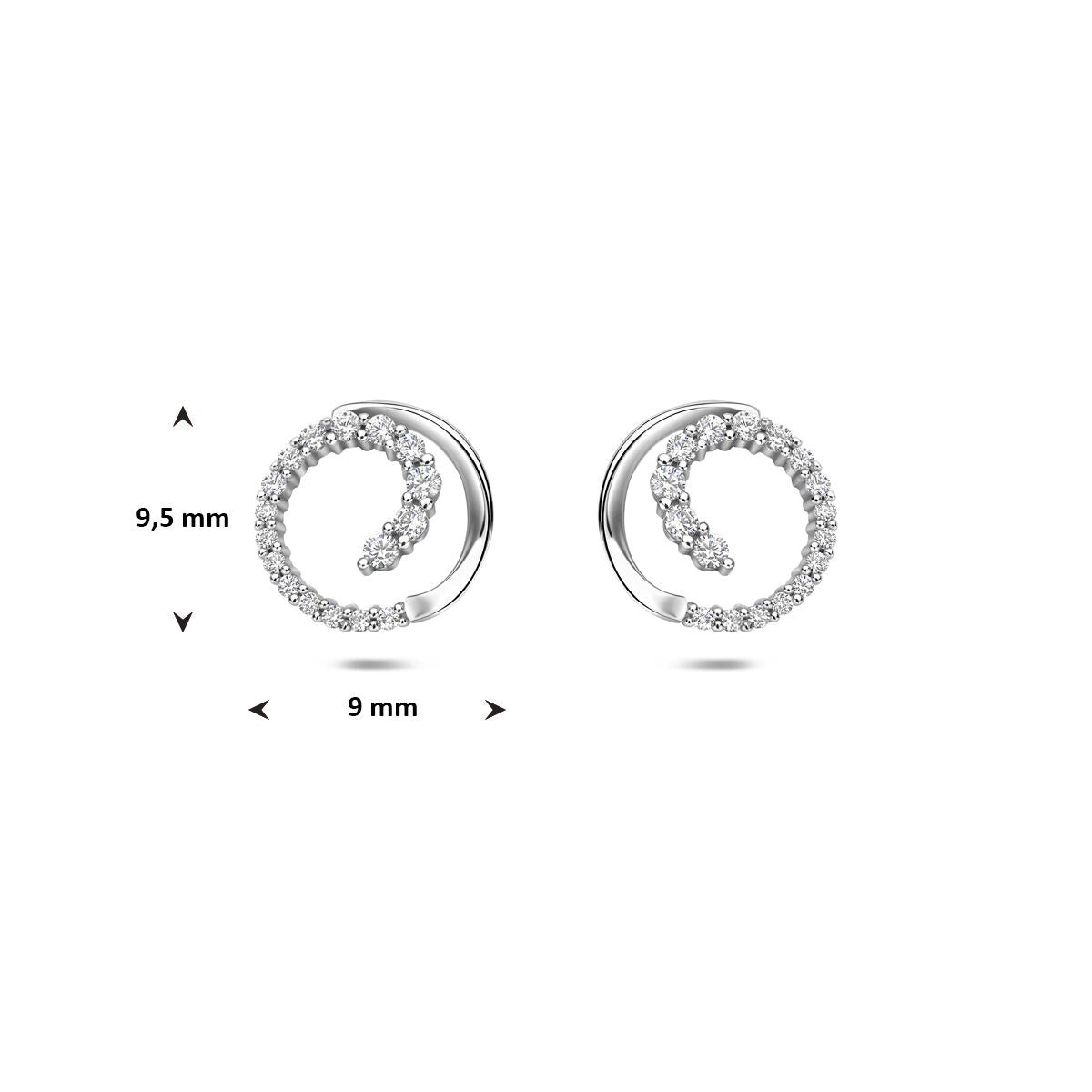 Pendientes de botón de plata con circonitas – engaste brillante tallado 9,5 mm