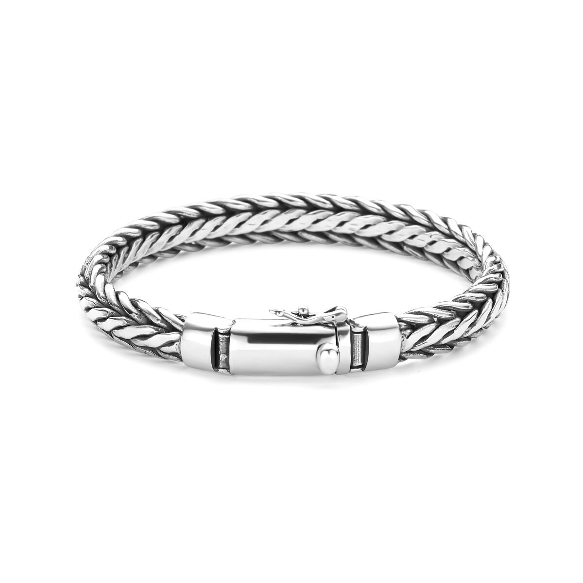 Pulsera de hombre de plata oxidada con eslabones de cola de zorro de 9 mm.