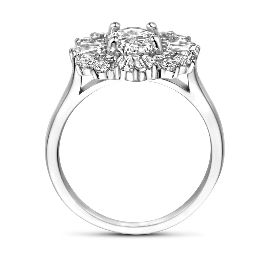 Zilveren ring met ovale zirkonia – gerhodineerd 925 zilver, 14,5 mm breed