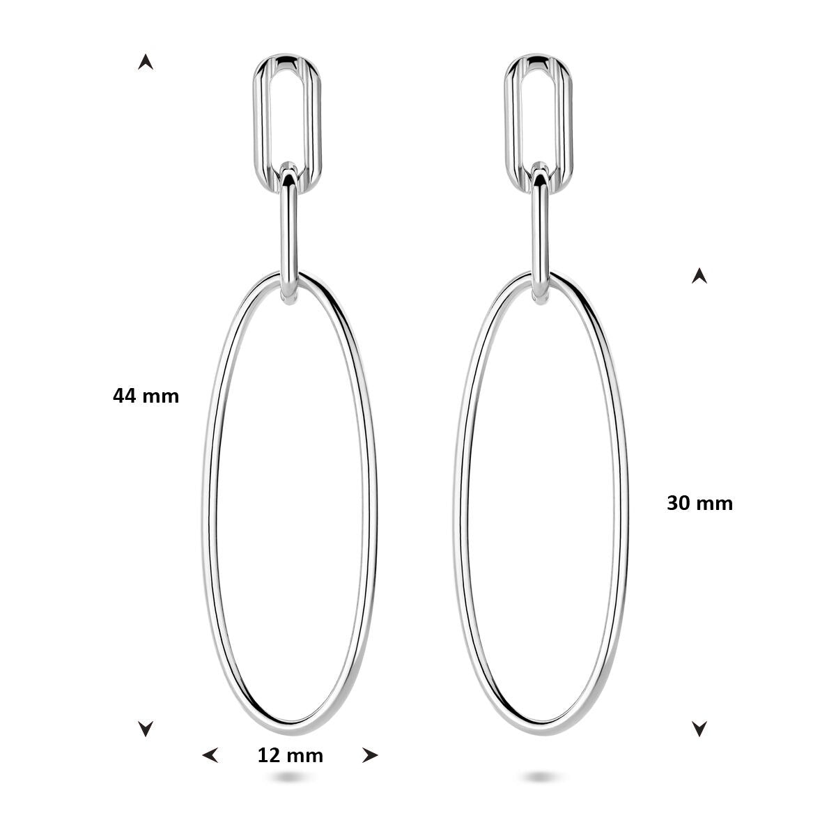 Pendientes de plata ovalados rodiados 44mm