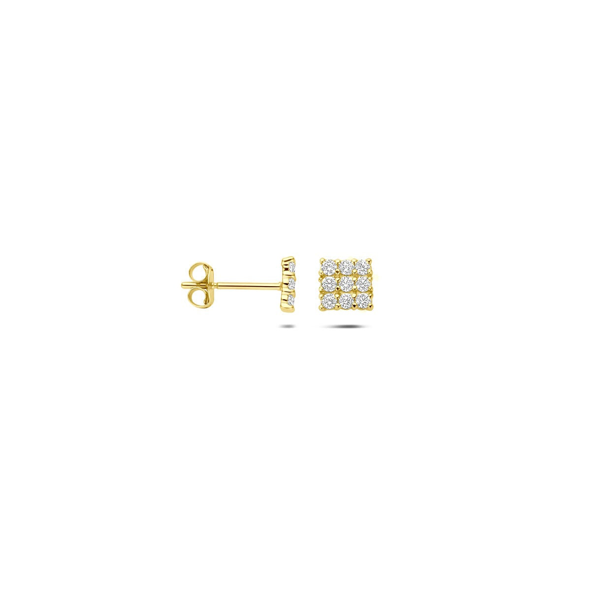 Pendientes de botón de oro con pavé de circonitas – 14k