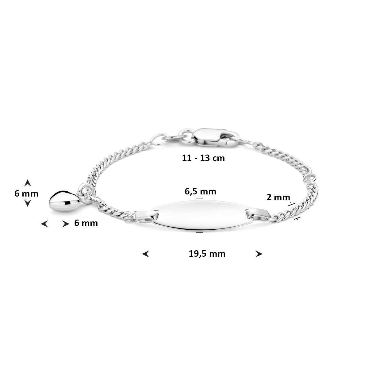 Pulsera de plata grabada con corazón – tamaño infantil