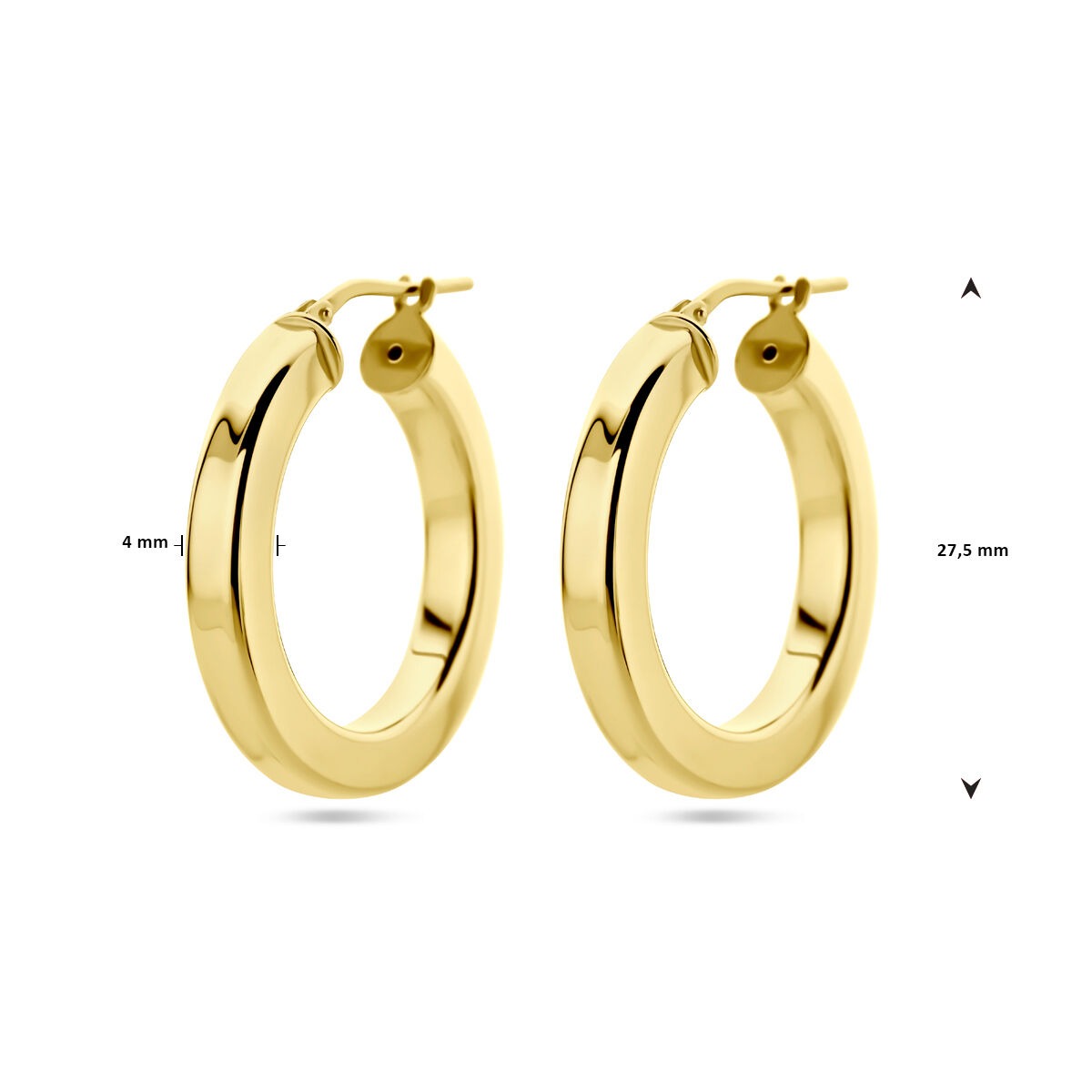 Aros chapados en oro de mujer – oro amarillo sobre plata 925, diseño plano 27,5 mm