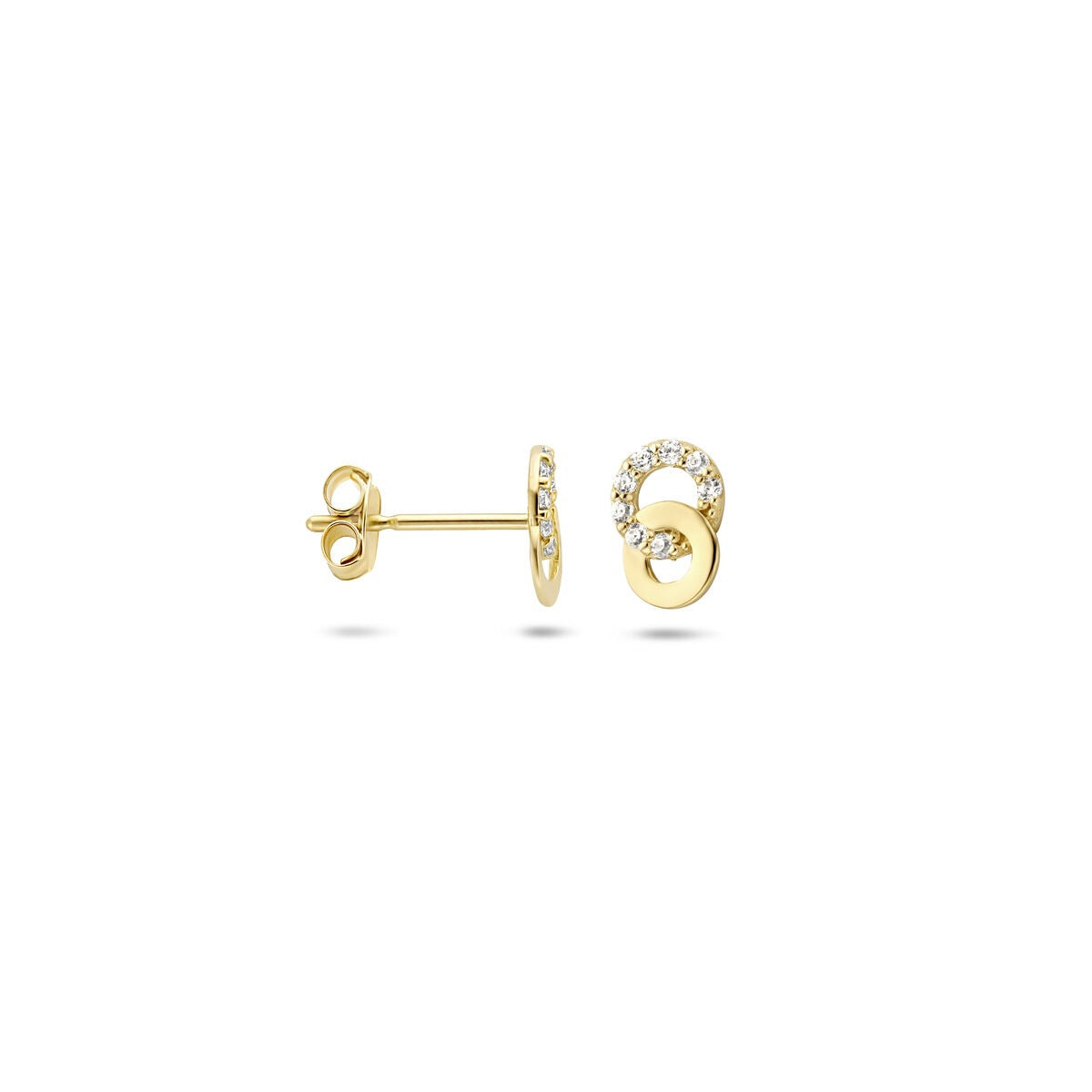 Pendientes de botón de oro con circonitas – 14k, engaste de entorno