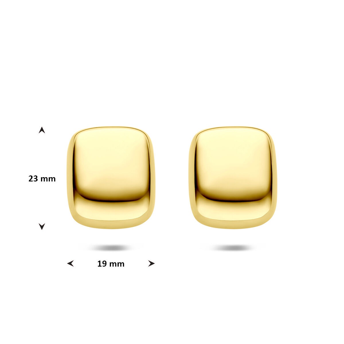 Pendientes de botón de acero rectangular color oro amarillo 23x19mm
