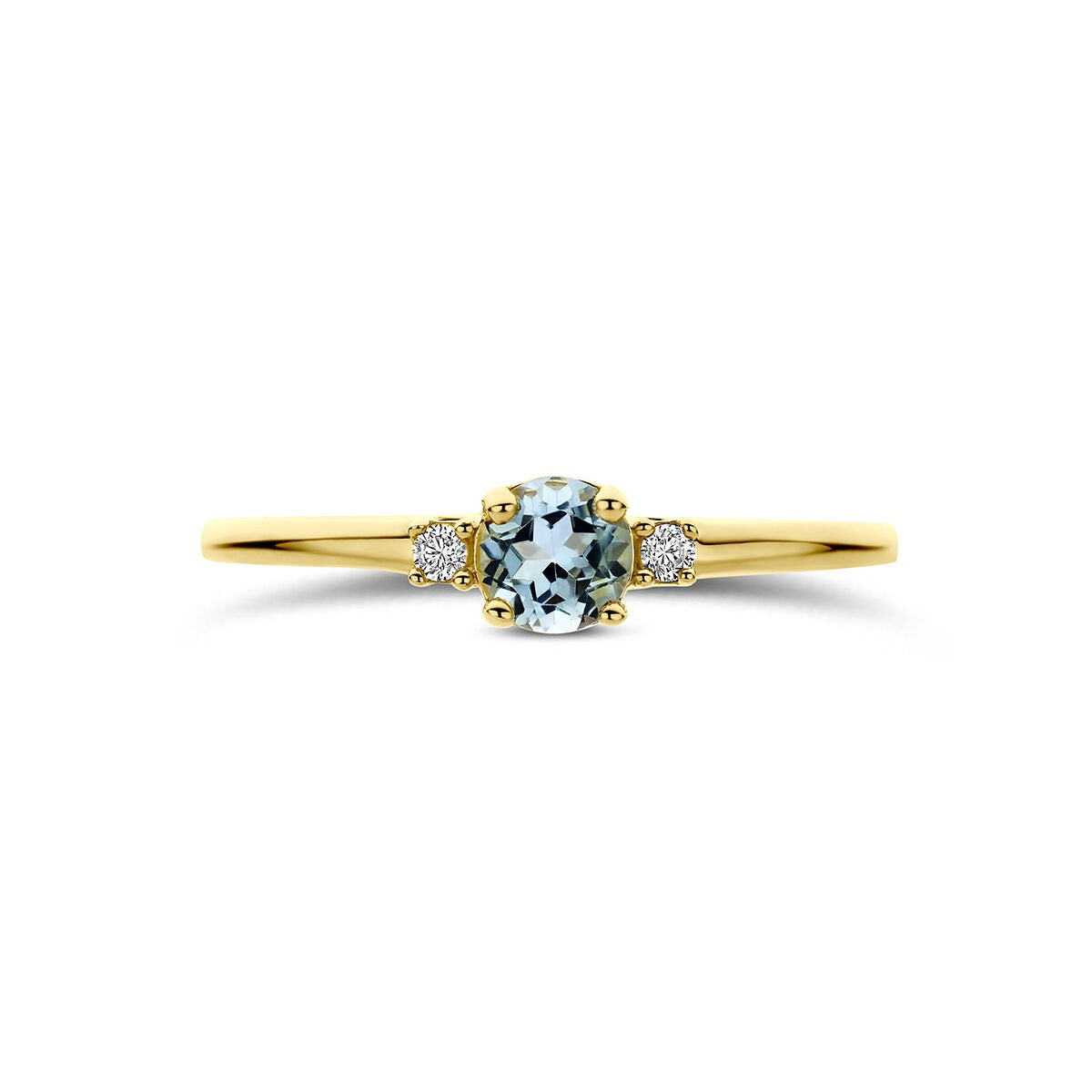 14k Geelgouden ring met blauwe topaas en zirkonia