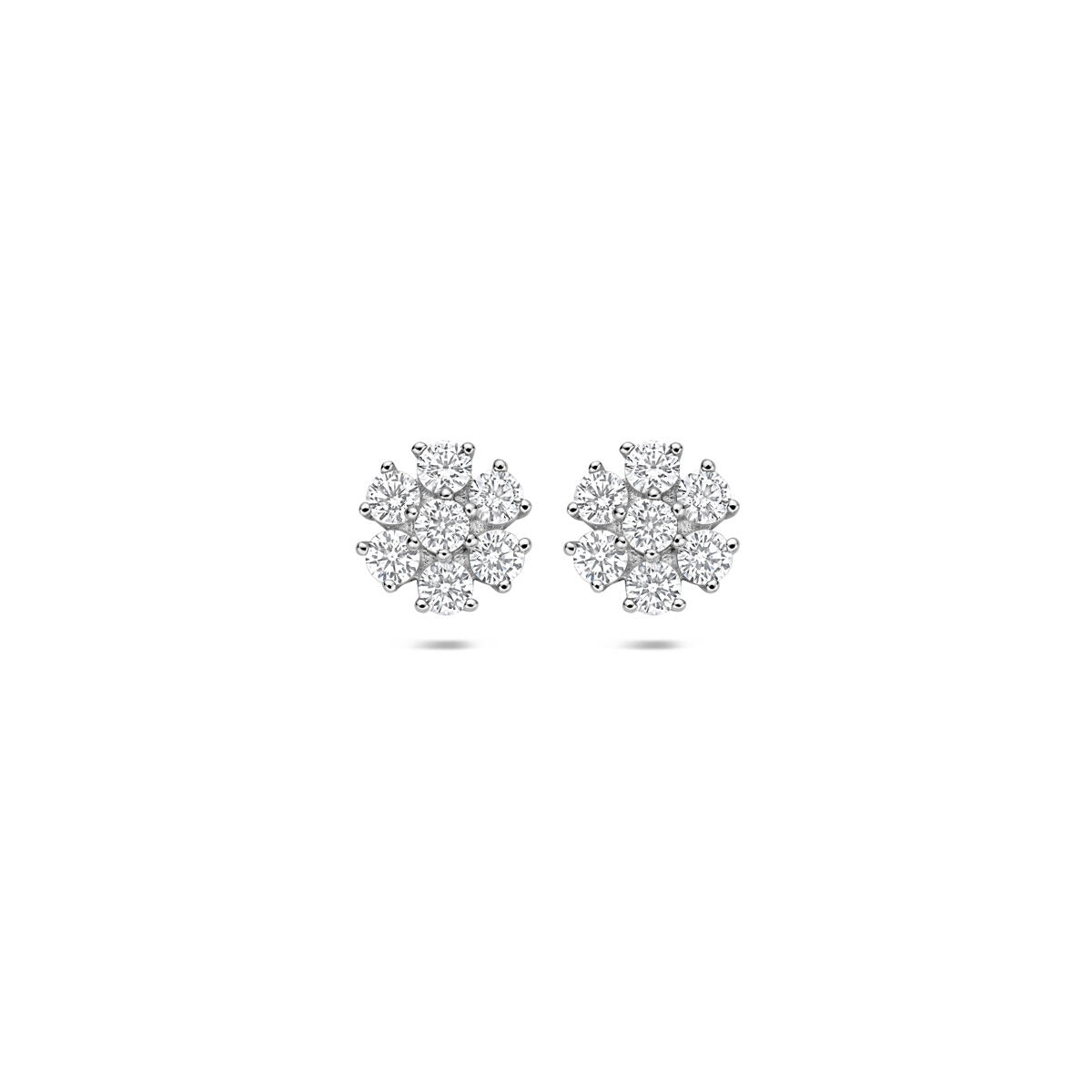 Pendientes de flor en plata rodiada 925 con circonitas brillantes.