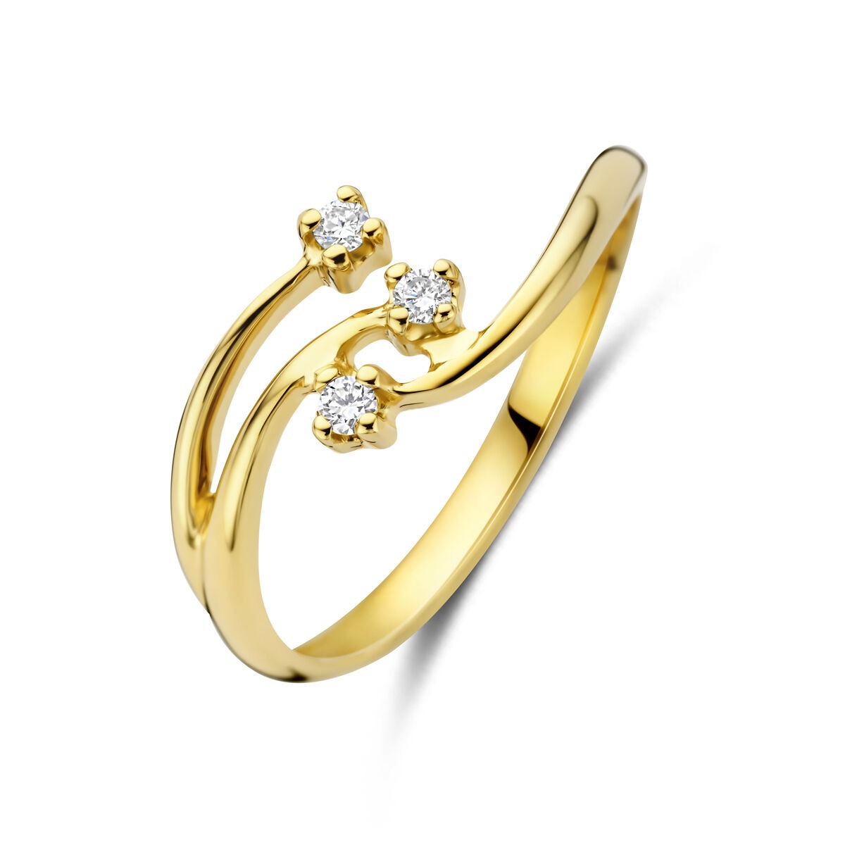 Anillo de oro amarillo de 14k con diamantes lab-grown en forma de flores.