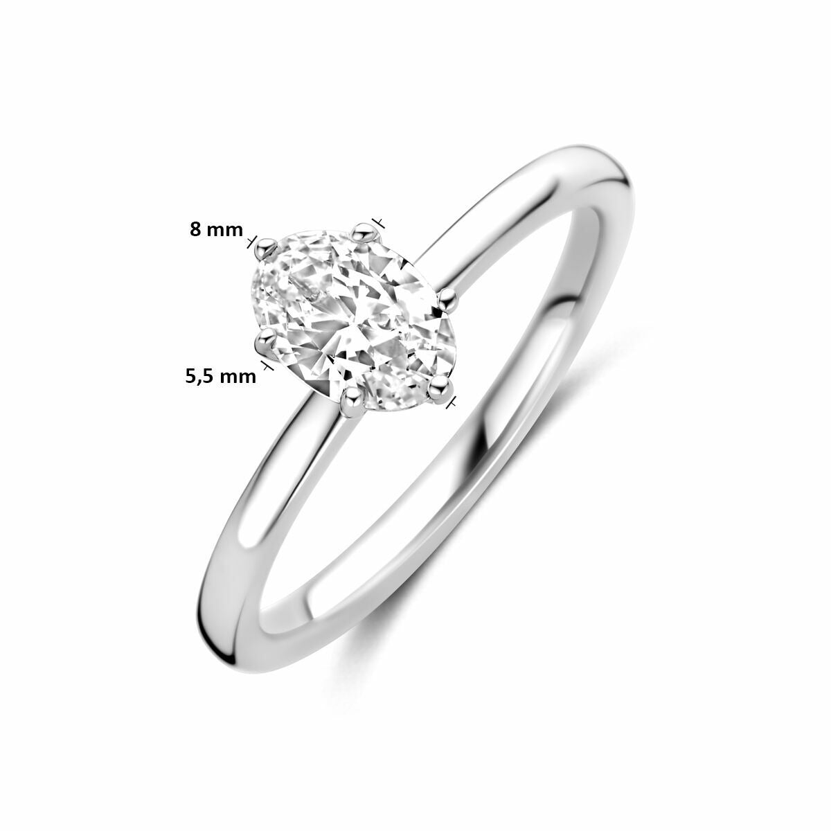 Anillo de mujer de plata con zirconia ovalada - plata 925 rodiada