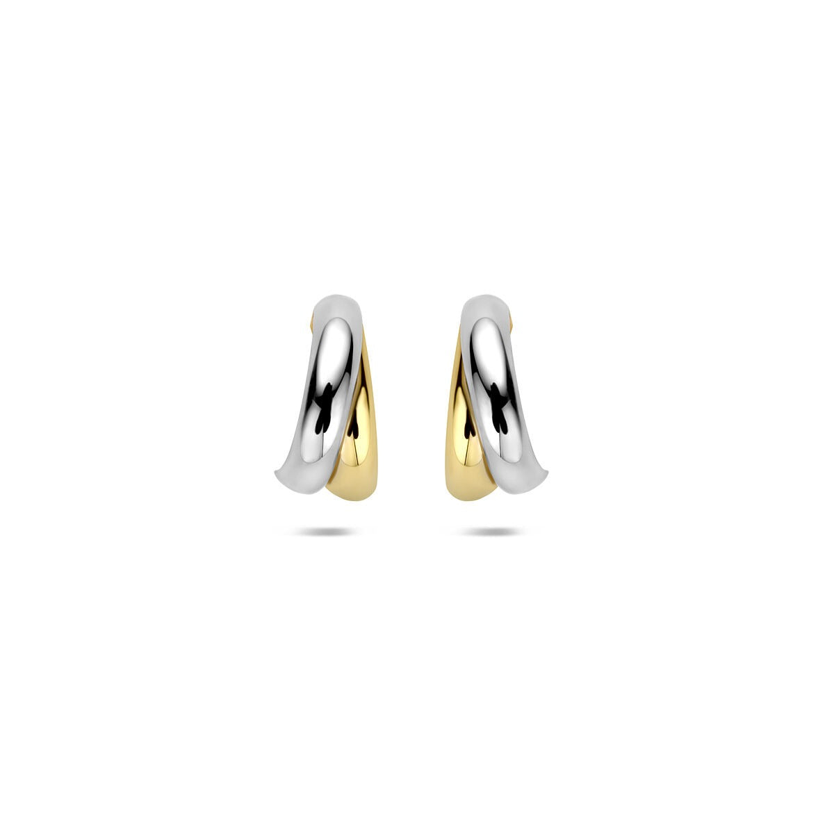 Pendientes de aro bicolor en oro amarillo y blanco de 14 quilates.