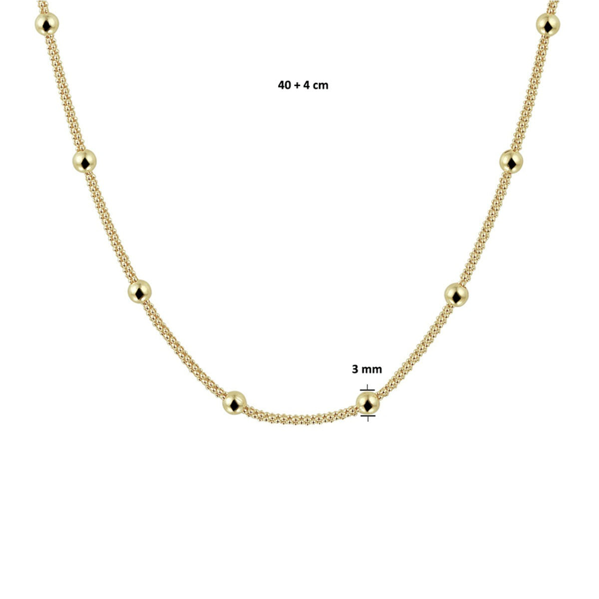 Collar chapado en oro de plata con bolitas – 3 mm
