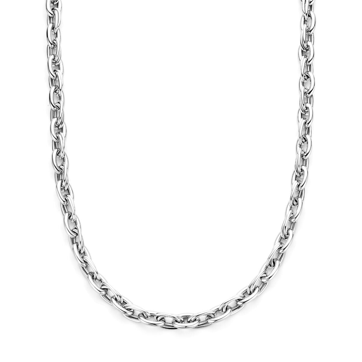 Zilveren collier van 925 gerhodineerd met grove draadschakels in een glanzende afwerking.