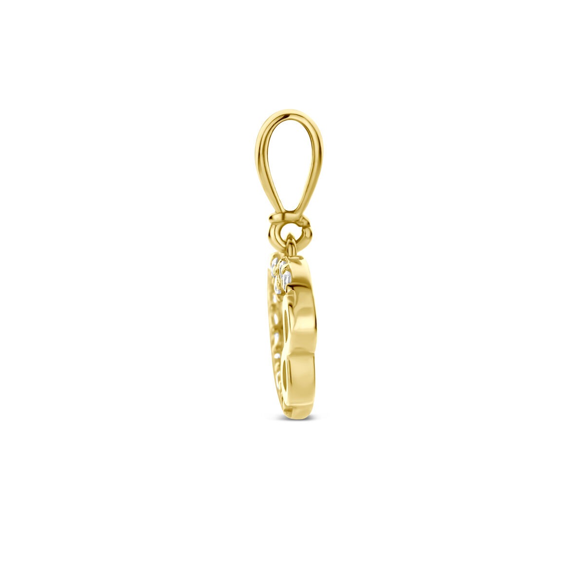 colgante de oro amarillo en forma de corazón con infinito y circonitas