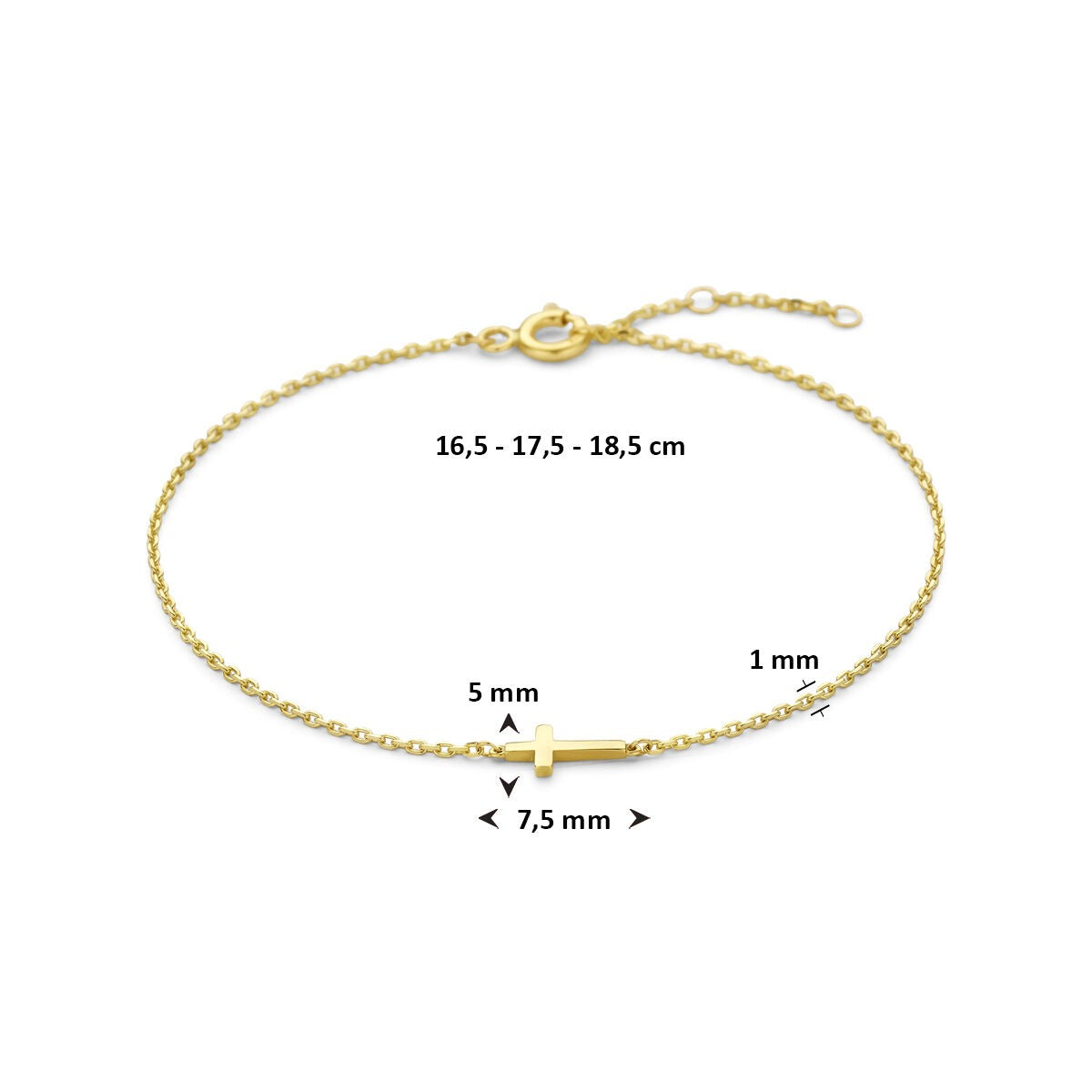 Pulsera de mujer en oro amarillo de 9k con cruz