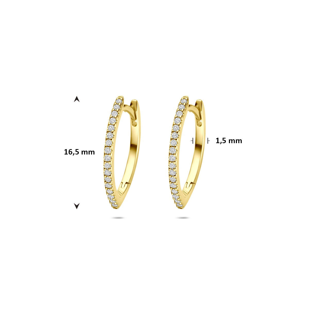 Aros de oro amarillo de 14k con diamante – 0.15ct (2x 0.075ct) h si 16,5 mm