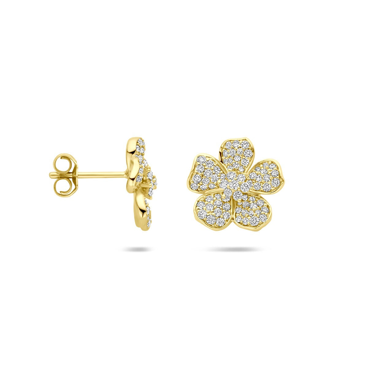 Pendientes de botón de oro amarillo con diamante – forma de flor, 0.70 ct