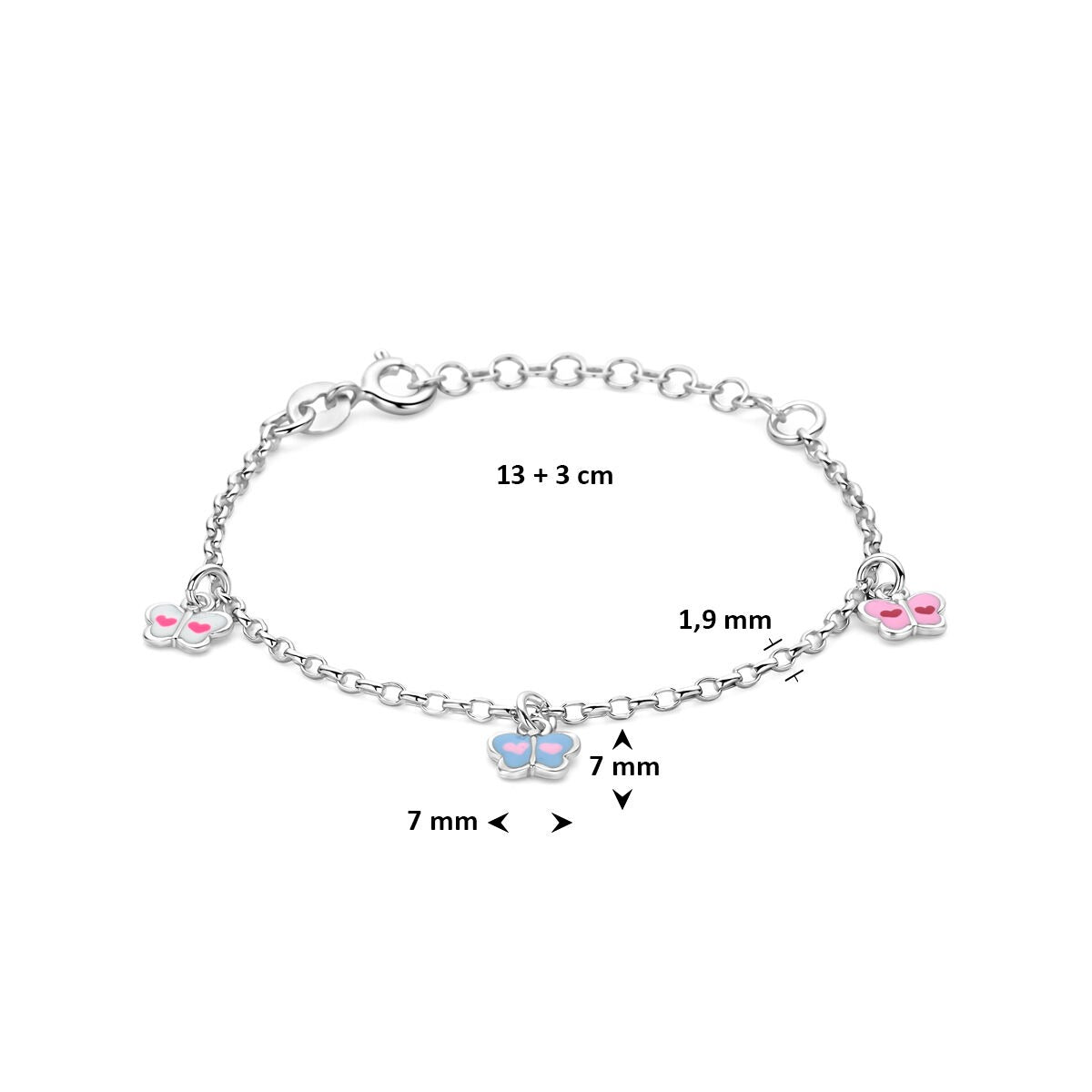 Pulsera infantil de plata 925 con mariposas y esmalte chapado en oro