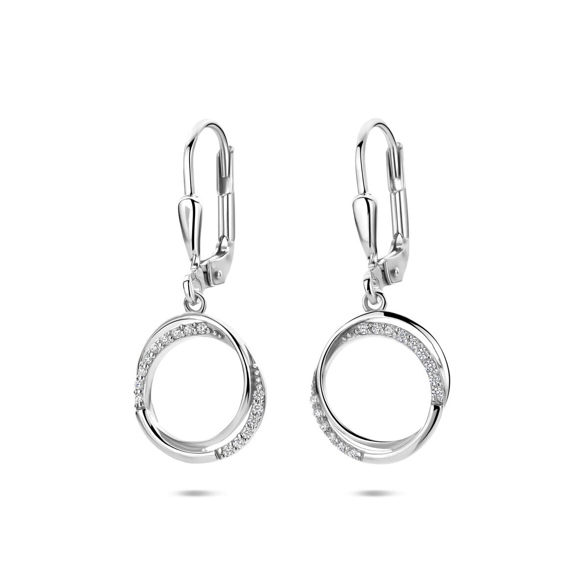Pendientes largos de plata rodiada con fila de circonitas.