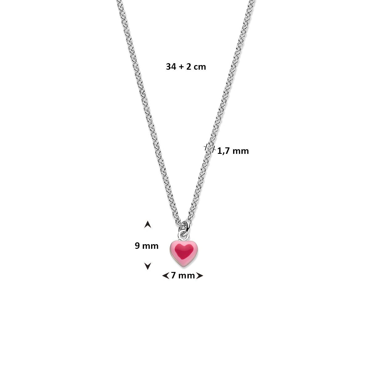 Collar infantil de plata con corazón – plata 925 rodiada 34 + 2 cm