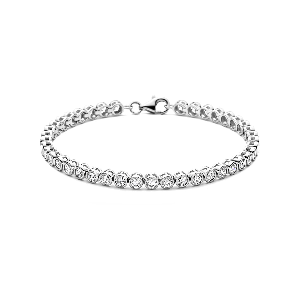 Pulsera infantil de plata rodiada 925 con circonitas brillantes en forma de gota.