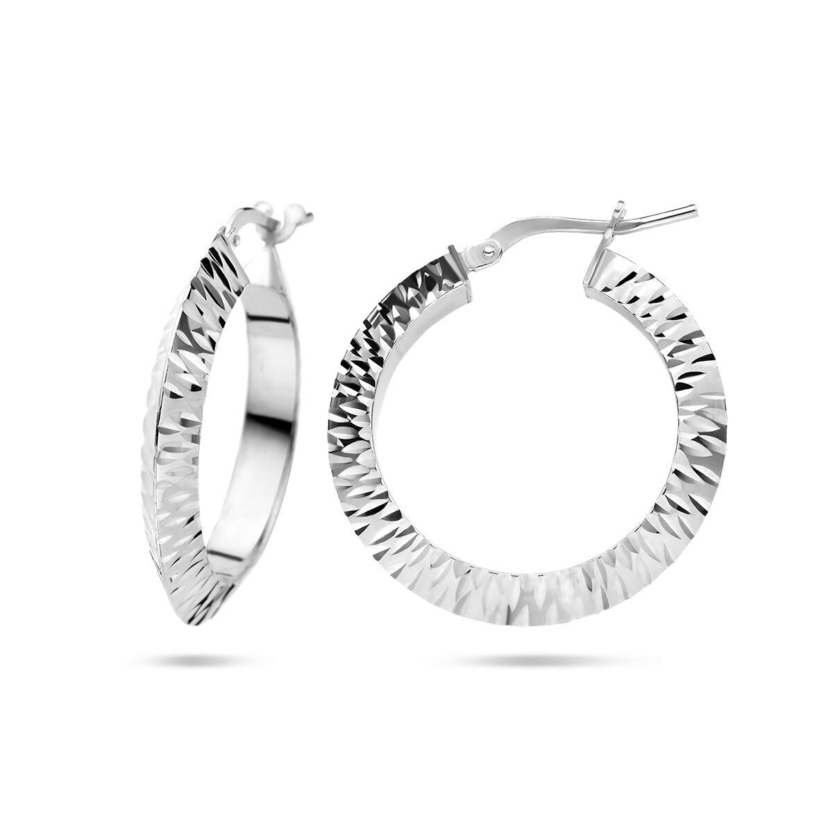 aros de tubo puntiagudo diamantado en plata rodiada
