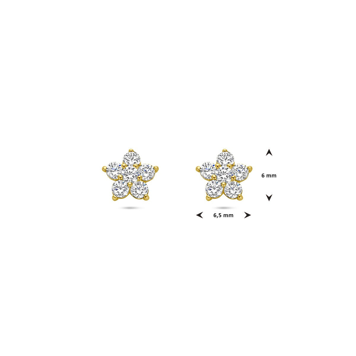 Pendientes infantiles de oro amarillo – forma de flor con zirconia transparente