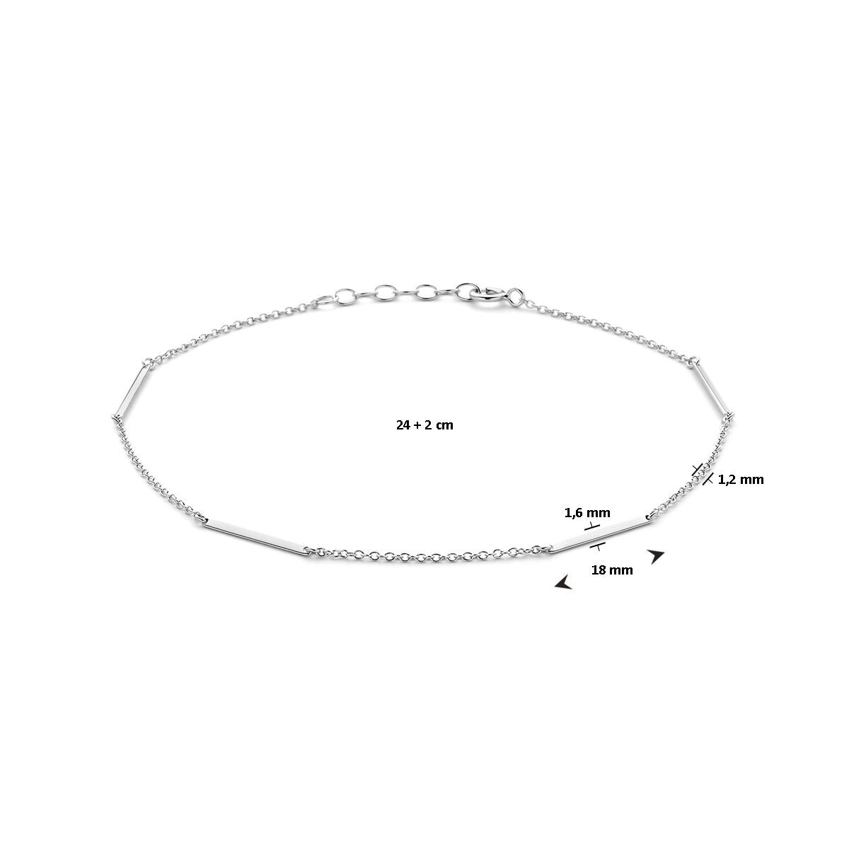 Anillo de tobillo de plata con placas en forma de barra – plata rodiada 925, 24–26 cm