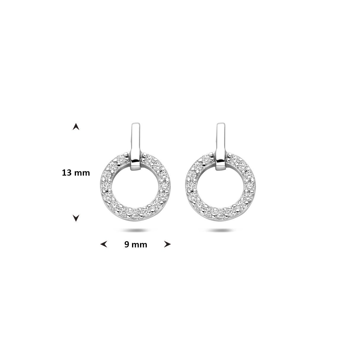 Pendientes de botón de plata con entorno de circonitas 13 mm