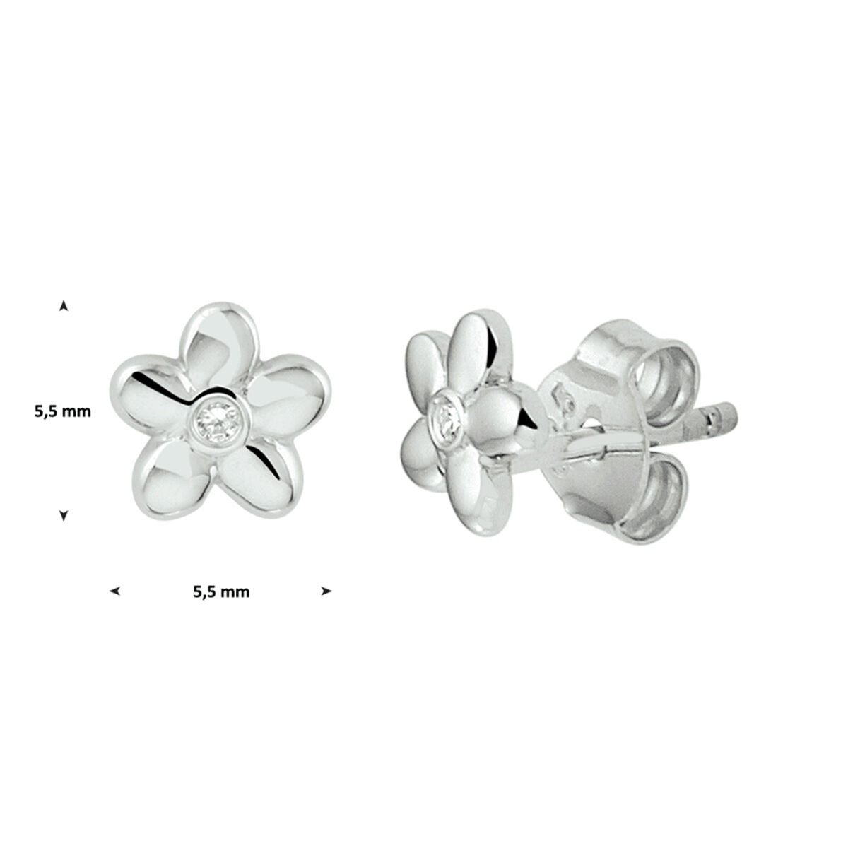 Pendientes de botón de plata con flor y circonitas transparentes - rodiados
