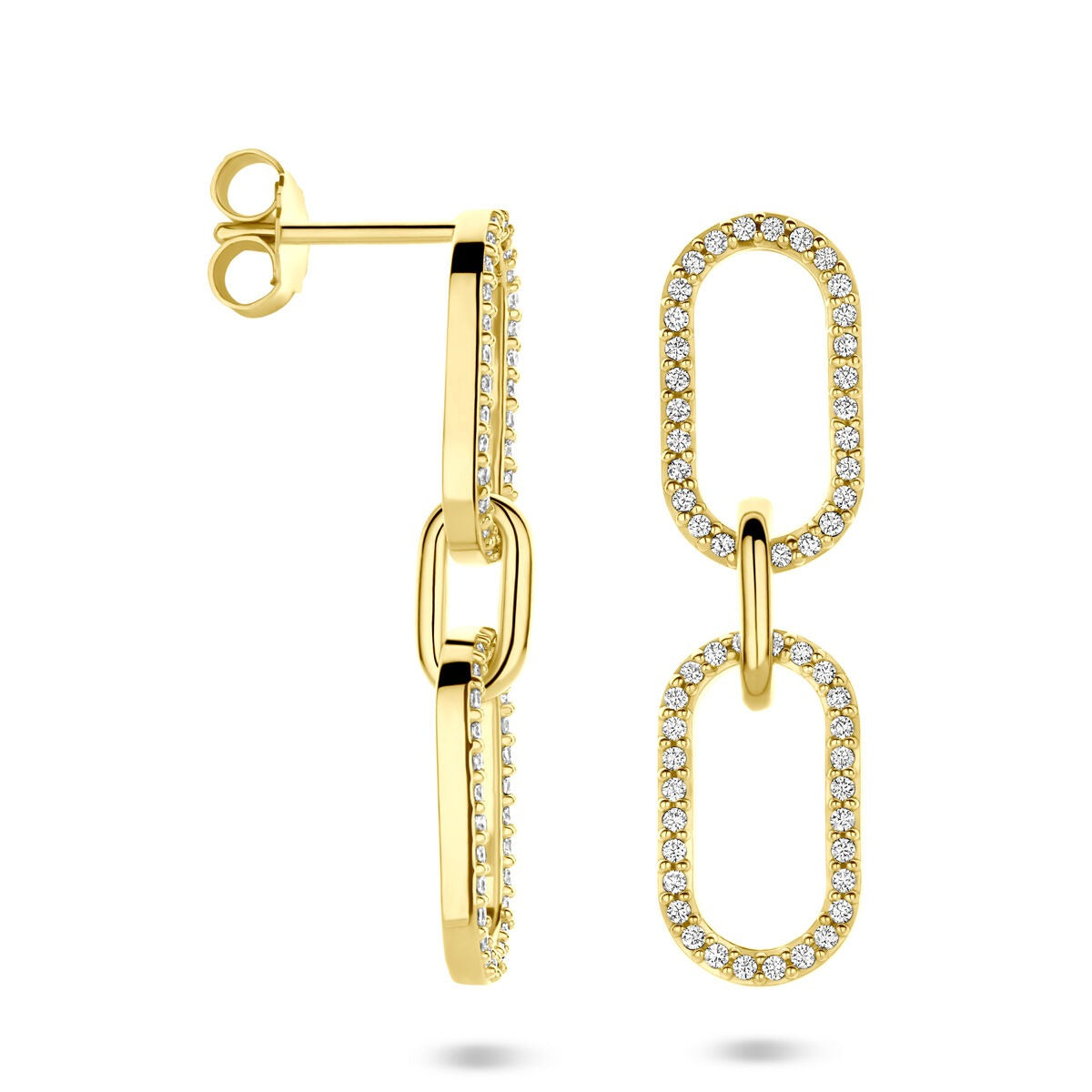 Pendientes de plata chapados en oro con circonitas – 33 mm