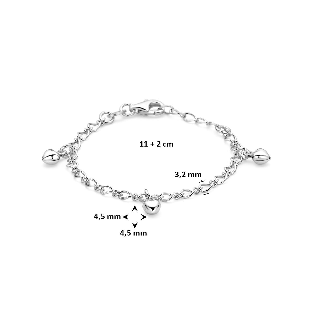 Pulsera infantil de plata 925 rodiada con corazones