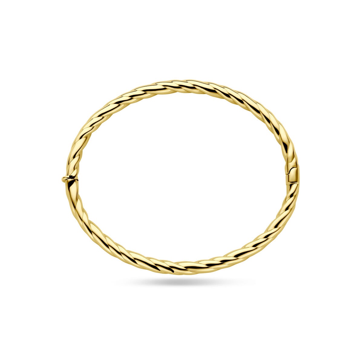 bangle de oro amarillo de 14k con tubo retorcido – 4 mm de ancho, diámetro 60 mm