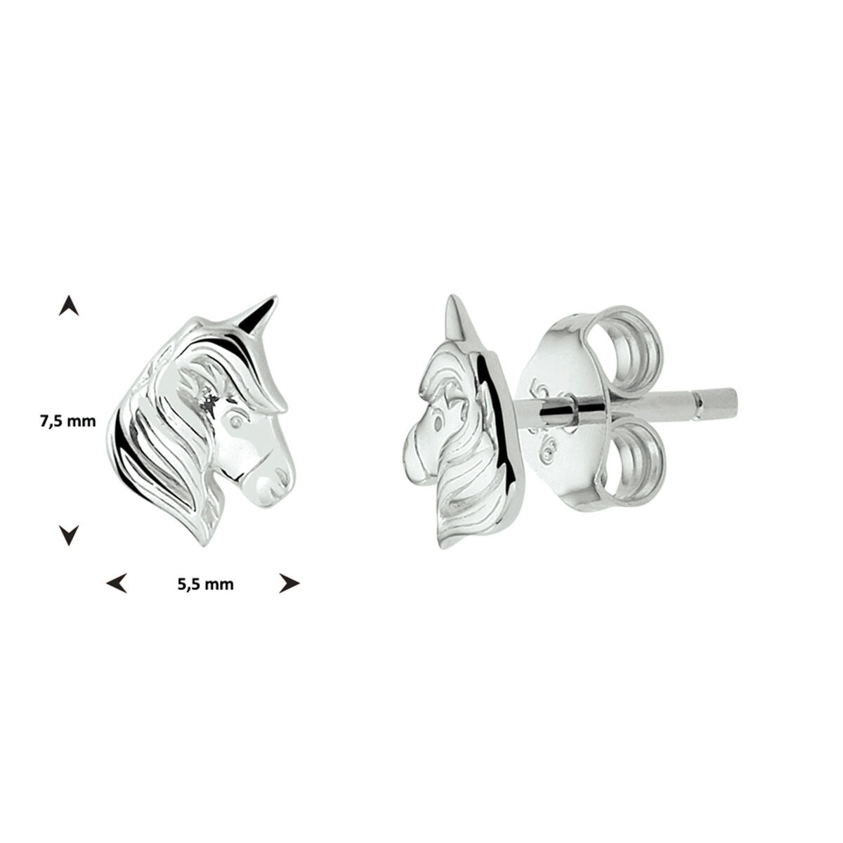 Pendientes de botón de plata unicornio – joya mágica infantil en plata 925 rodiada