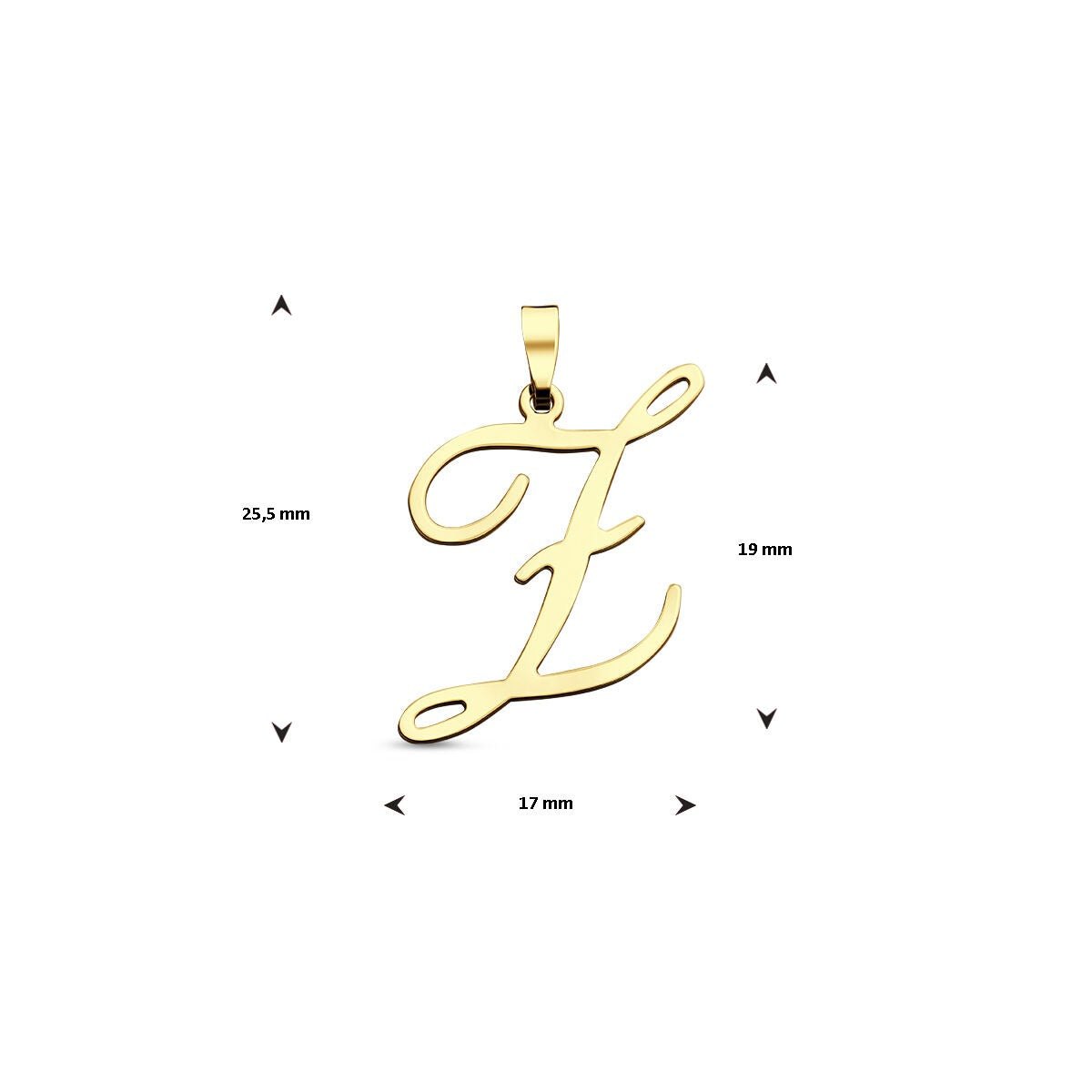 colgante de mujer en forma de letra de oro amarillo de 14k