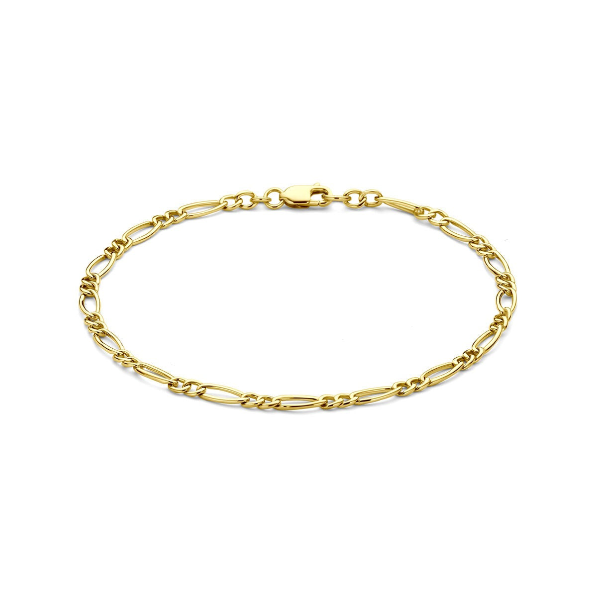Pulsera de ancla de 14k en color dorado con eslabones alargados y cierre de mosquetón.